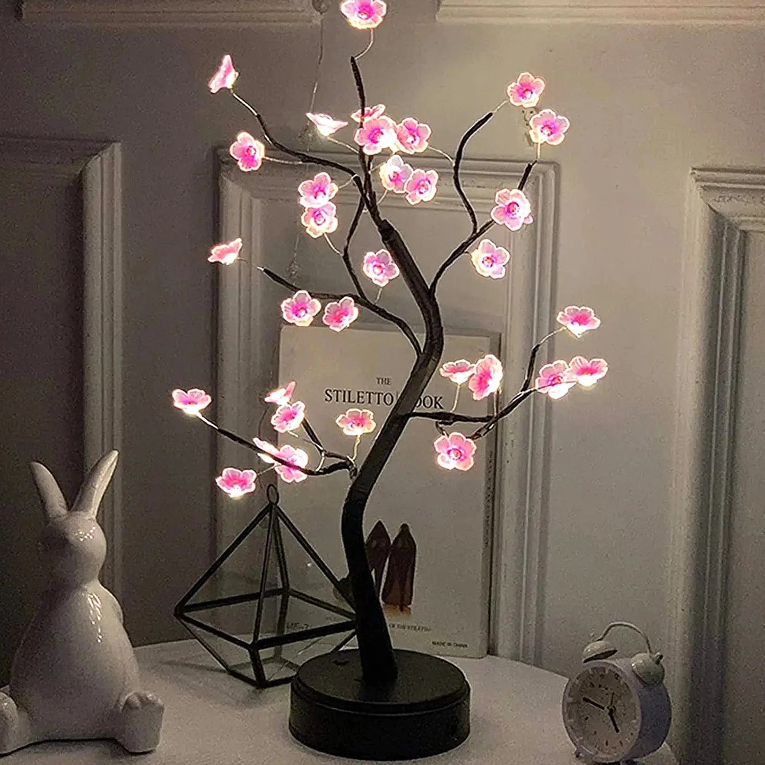 Shada Cherry Blossom Tree LED Night Light - USB/Battery Powered Touch Switch, 35 Warm White Copper Wire Lights