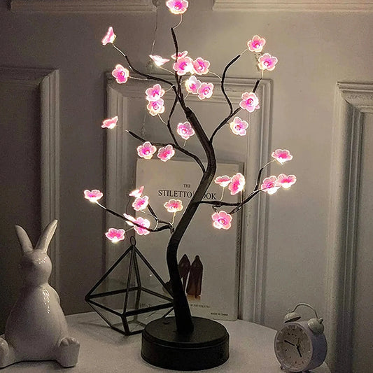 Shada Cherry Blossom Tree LED Night Light - USB/Battery Powered Touch Switch, 35 Warm White Copper Wire Lights