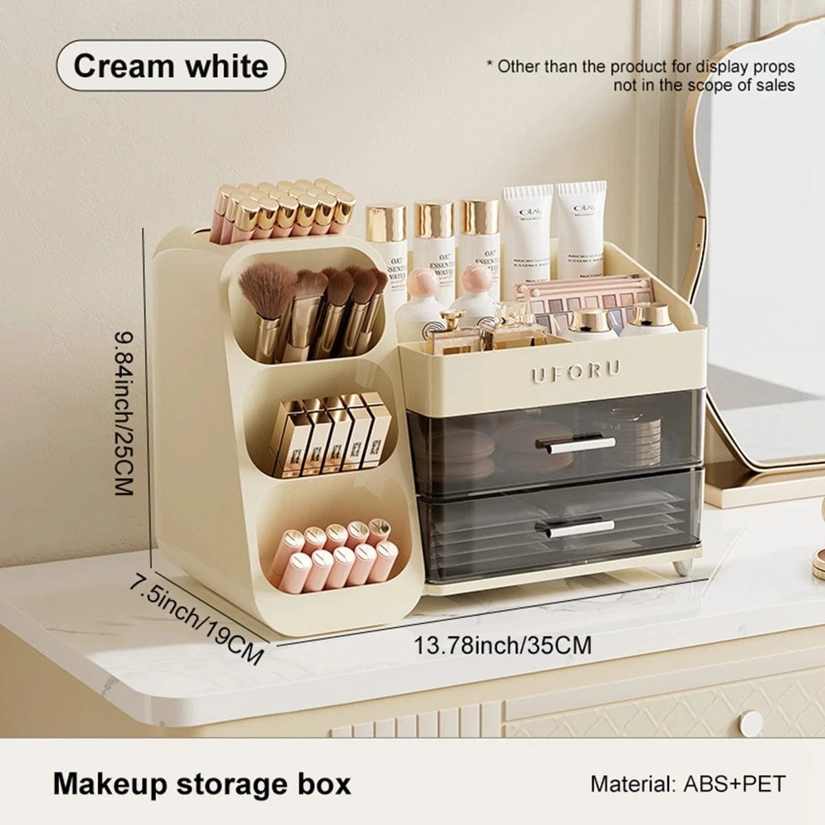 Shada cream white Korean-Style Large Capacity Cosmetics Storage Box Organizer