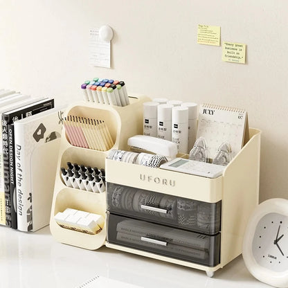Shada cream white Korean-Style Large Capacity Cosmetics Storage Box Organizer