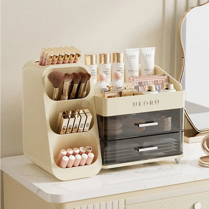 Shada cream white Korean-Style Large Capacity Cosmetics Storage Box Organizer