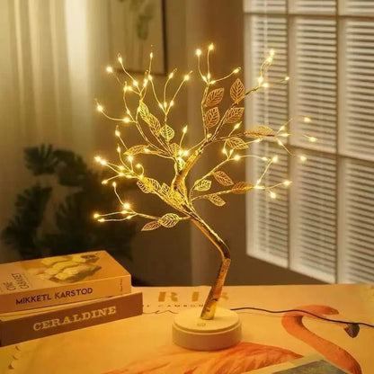 Shada Golden leaf / USB Plug Cherry Blossom Tree LED Night Light - USB/Battery Powered Touch Switch, 35 Warm White Copper Wire Lights