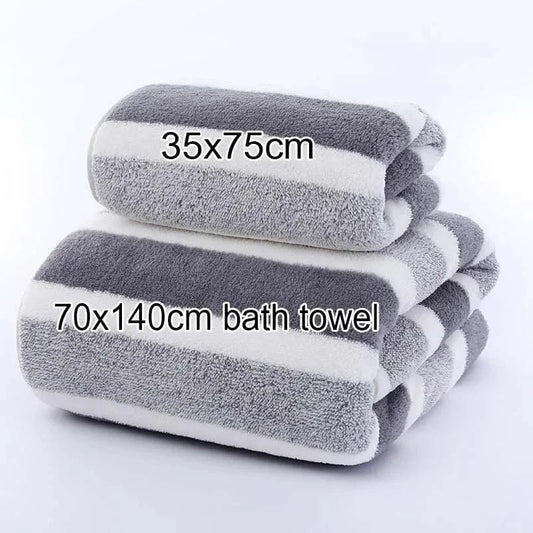 Shada Gray / 1pc 35x75cm towel Microfiber Striped Face Towel - Quick-Dry, Super Absorbent for Bathroom, Handmade 35x75cm