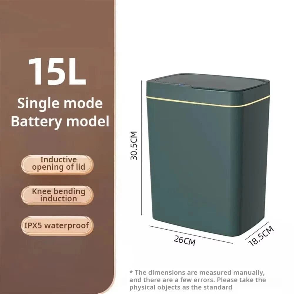 Shada green Smart Sensor Trash Can 15L - Touchless, Waterproof, Induction Design for Home & Bath