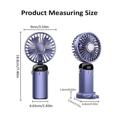 Shada Handheld Mini Fan Foldable Portable Neck Hanging Fans 5 Speed USB Rechargeable Fan with Phone Stand and Display Screen 1800mAh