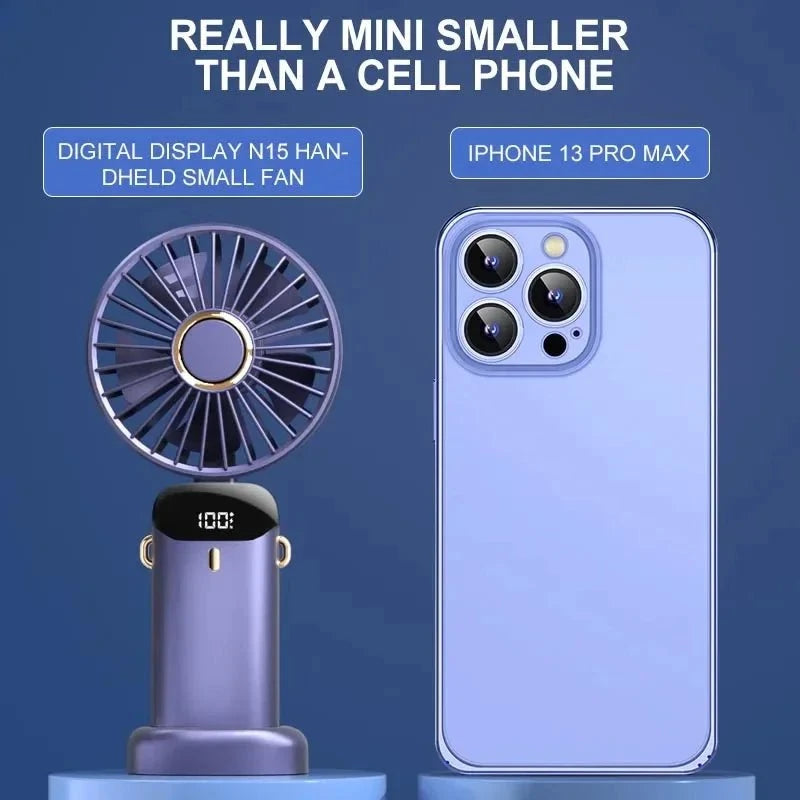 Shada Handheld Mini Fan Foldable Portable Neck Hanging Fans 5 Speed USB Rechargeable Fan with Phone Stand and Display Screen 1800mAh