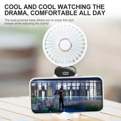Shada Handheld Mini Fan Foldable Portable Neck Hanging Fans 5 Speed USB Rechargeable Fan with Phone Stand and Display Screen 1800mAh