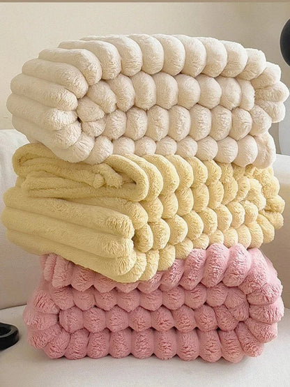 Shada Luxury Thickened Striped Warm Blanket - Soft Coral Fleece Sofa Throw for Autumn & Winter Comfort