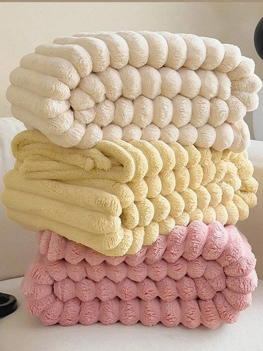Shada Luxury Thickened Striped Warm Blanket - Soft Coral Fleece Sofa Throw for Autumn & Winter Comfort