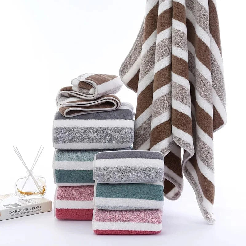 Shada Microfiber Striped Face Towel - Quick-Dry, Super Absorbent for Bathroom, Handmade 35x75cm