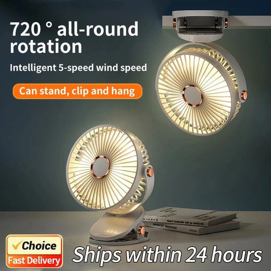Shada New 3 in 1 Portable Mini Clip Fan Rechargeable Air Circulator Wireless Electric Fan With Led Light Clip-on Home handheld Fan