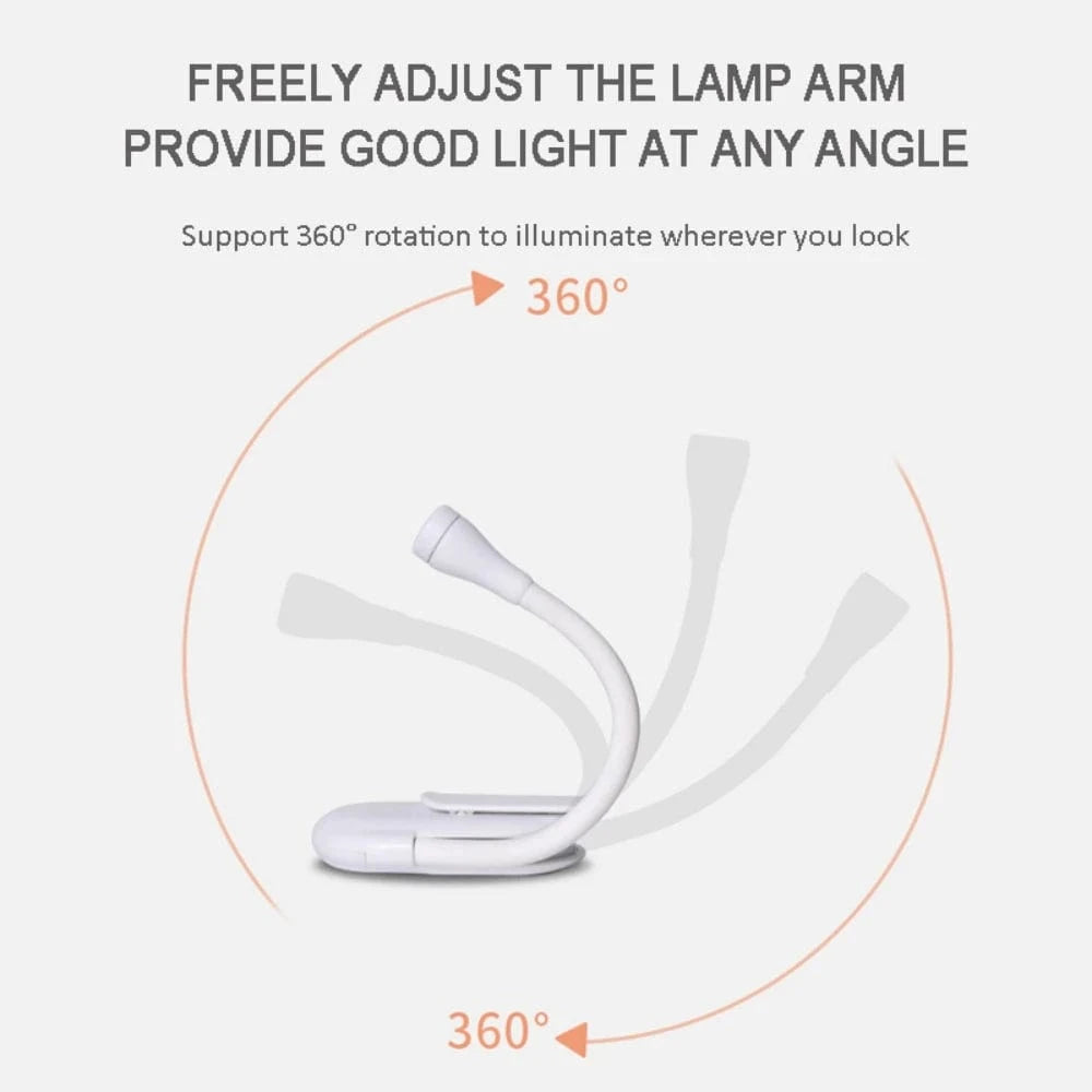 Shada Portable USB Rechargeable LED Book Light with Eye Protection - 360° Clip-On Design for Reading