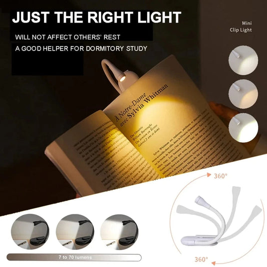 Shada Portable USB Rechargeable LED Book Light with Eye Protection - 360° Clip-On Design for Reading