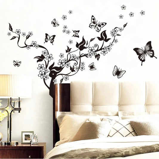 Shada Romantic 3D Flower Wall Sticker Decal - PVC Butterfly Art for Home Decoration, 90cm x 80cm