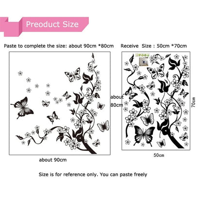 Shada Romantic 3D Flower Wall Sticker Decal - PVC Butterfly Art for Home Decoration, 90cm x 80cm