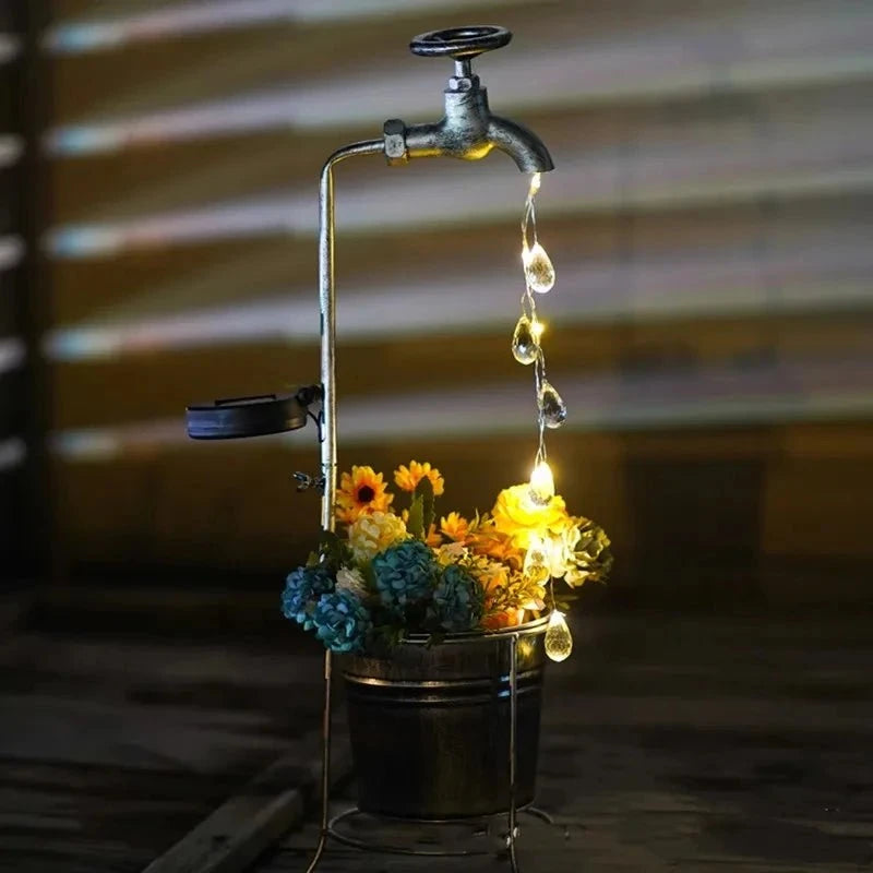 Shada Watering flowing wat Solar Watering Tap Lights Led Iron Planter Lantern Waterproof Yard Outdoor Garden Decoration Outdoor Landscape Stopcock Lamp