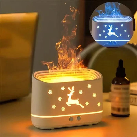 Shada White / 17x7cm New Style 2-in-1 Flame Humidifier Diffuser - Quiet, Adjustable Aroma, USB, Auto Shut-Off