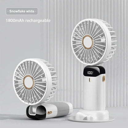 Shada WHITE Handheld Mini Fan Foldable Portable Neck Hanging Fans 5 Speed USB Rechargeable Fan with Phone Stand and Display Screen 1800mAh