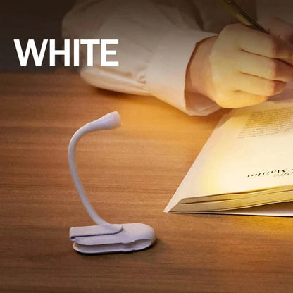 Shada White Portable USB Rechargeable LED Book Light with Eye Protection - 360° Clip-On Design for Reading