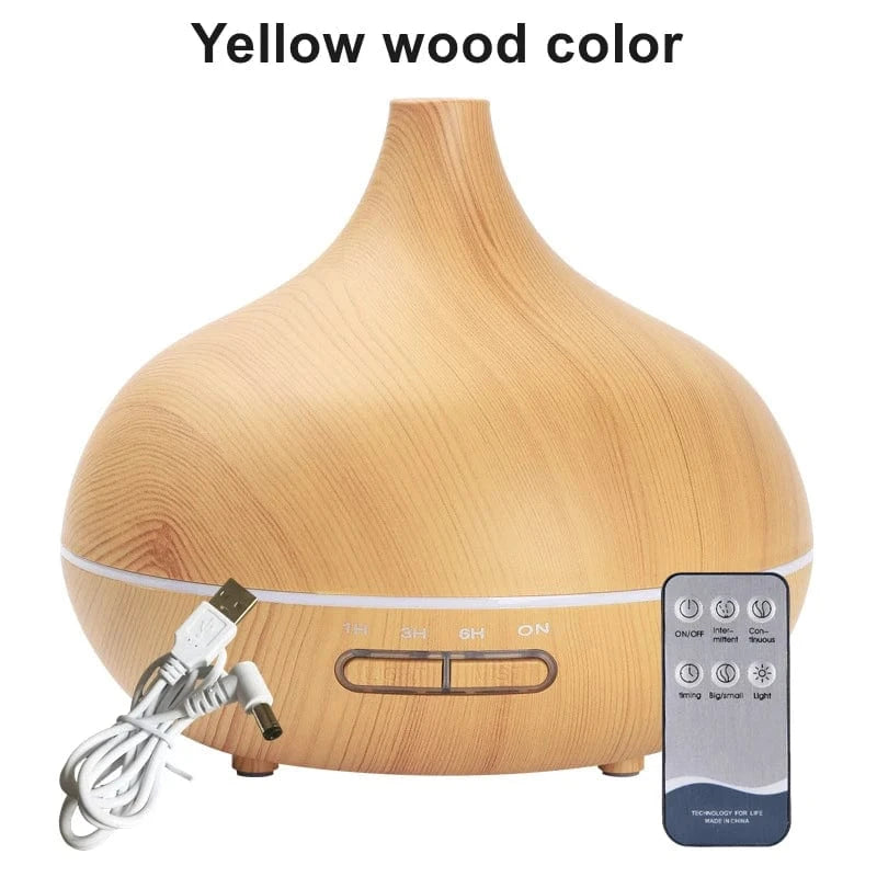 Shada Yellow wood color Shada Aroma Diffuser 7 Color LED Lights Ultrasonic Essential Oil Diffuser with Remote Control